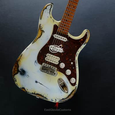 Squier Stratocaster Vintage White HSS Made in USA Aged Relic by East Gloves Customs (RARE) image 11