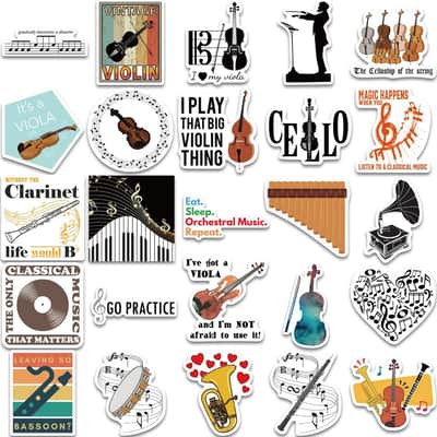 50pcs Orchestral Music Stickers, Musical Instrument Stickers Packs for Water Bottles, Scrapbook Laptop Phone, Vinyl Waterproof Piano Violin Cello Decals for Kids Adults Teens image 6