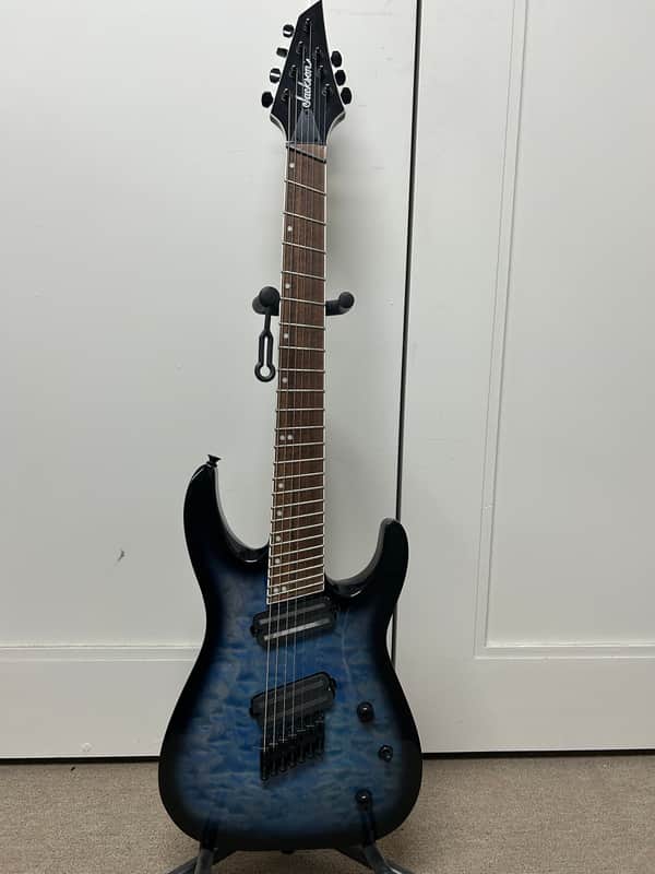 Jackson X Series SLATX7Q MS Soloist Archtop 7 String Multiscale Electric Guitar - Transparent Blue Burst image 1