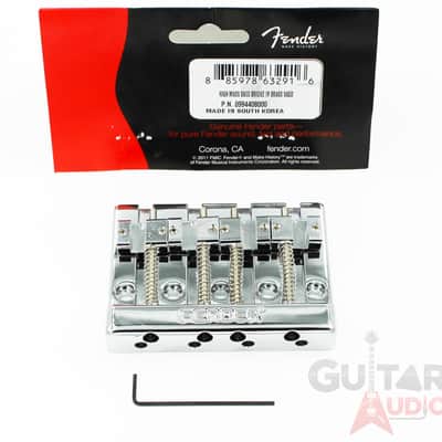 Genuine Fender CHROME HIMASS Block Logo High-Mass Bass Bridge IV w/Brass Saddles image 5