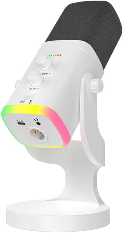 white Dynamic Microphone - USB/XLR RGB Mic with Echo Adjustment, Mute Key & Monitoring Jack, Desktop Microphone for PC Gaming, Streaming & Chat image 1