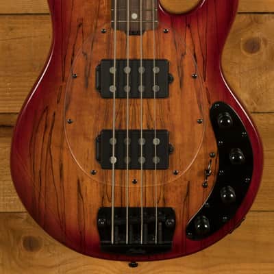 Sterling RAY34HHSM StingRay HH Bass - Spalted Blood Orange Burst image 9