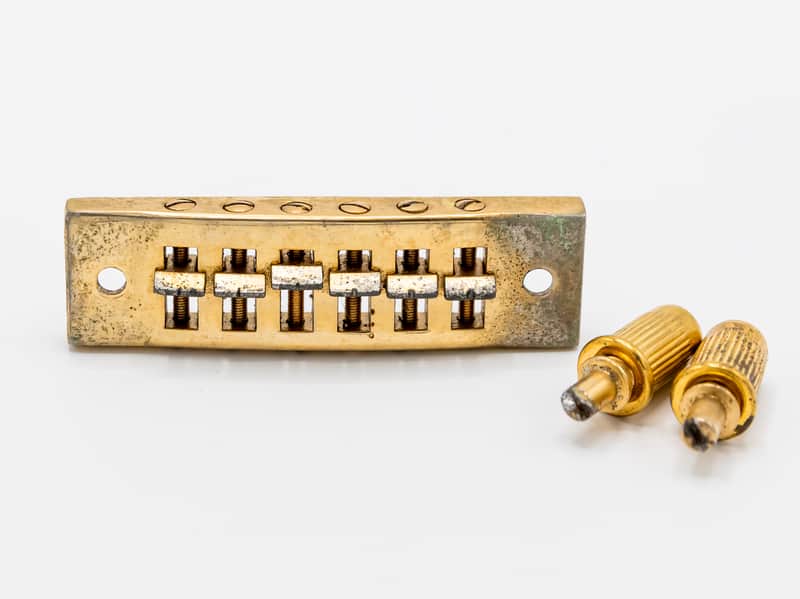 1970s Gibson Vintage Harmonica Tune-o-Matic Bridge Gold-Plated, Schaller-Made w/ Inserts image 1