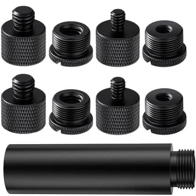 13 Pack Microphone Stand Adapter Screws with Extension Tube,Black Aluminum Alloy,3/8 to 5/8 and 1/4 Threaded Screw Mount for Mic Boom Arm,Camera Tripod,Projector Stand Arm,Fill Light image 1