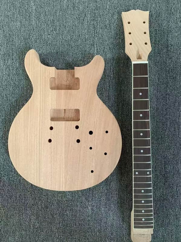 Double Cutaway Unfinished Mahogany Wood Guitar Body, Mahogany Neck image 1
