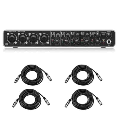 Behringer U-PHORIA UMC404HD USB Audio Interface, Audiophile 4x4, 24-Bit/192 kHz USB Audio/MIDI Interface with Midas Mic Preamplifiers  Bundle with 4x 25' XLR M to F Microphone Cables (5 Items) image 1