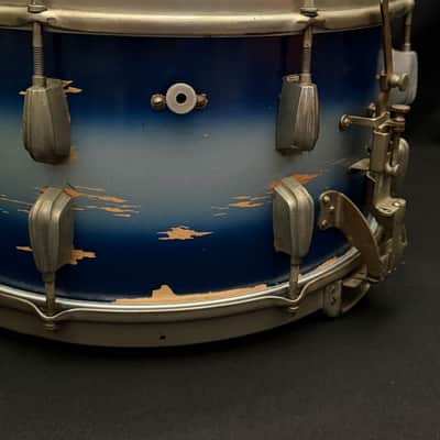 Slingerland Hollywood Ace Swing Radio King model 1-ply snare drum 14" x 7" 1939-1954 - Duco Blue Silver image 7