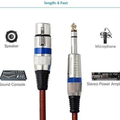 2Pcs 6 Feet Female XLR to 1/4 Inch TRS (6.35mm) Microphone Cables, XLR to Quarter inch Patch Cable, Unbalanced XLR Female to TRS Male Mic Cord Stereo Interconnect Cable image 2