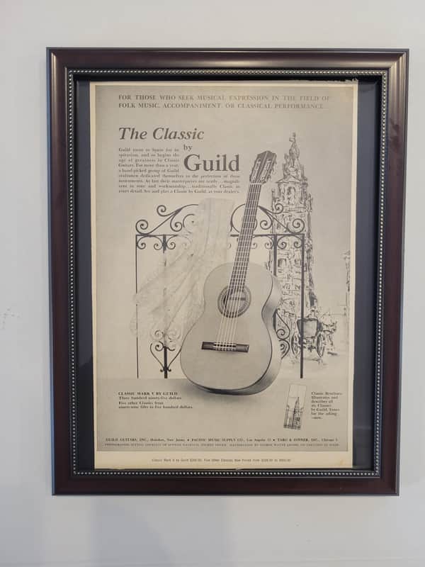 1963 Guild Guitars Promotional Ad Framed Guild Mark V Classical Original RARE image 1