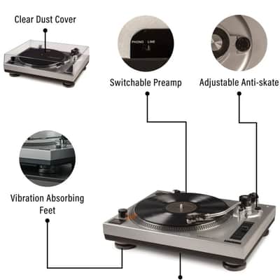 Crosley C100 2-Speed Pro Series Turntable Record Player - Silver-NEW image 3
