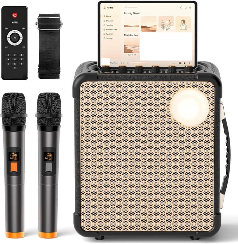 Portable Karaoke Machine for Adults Outdoor with SOS Mode Bluetooth Guitar Amplifier with Dual DSP Audio 9000mAh Battery Powered Speaker with Backing Track Beauty Voice,Perfect for Parties-Black image 1