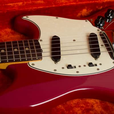 Fender  Mustang Solid Body Electric Guitar (1965), ser. #L41193, original grey hard shell case. image 15