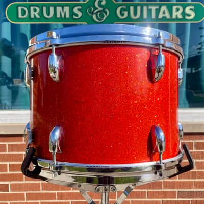 1960s Gretsch 9x13 Tom Single Drum Round Badge 6-Ply Tangerine Sparkle image 5