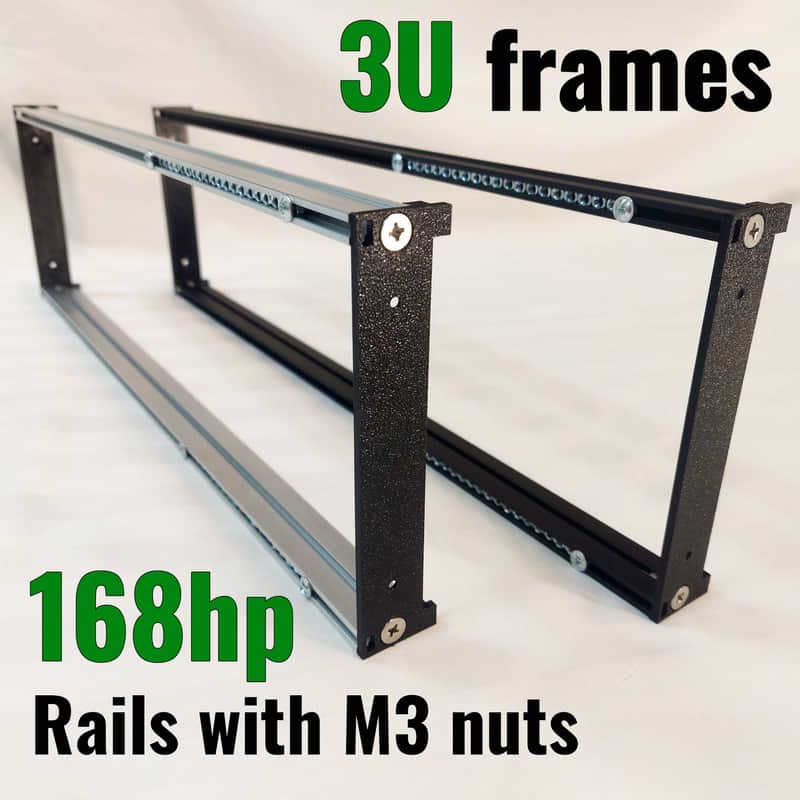 3U 168HP Eurorack Rails Kit with Brackets & M3 Nuts (Black / Silver) image 1