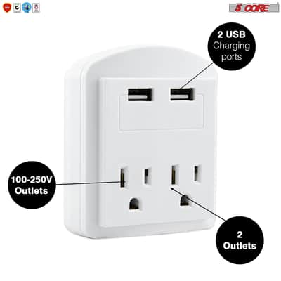 5 Core Charger Block In Wall USB Charger Fast Charging Block 2 USB 2 Outlet 2U2O-4 image 7