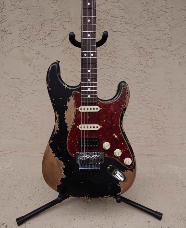 Fender Custom Shop '69 Stratocaster HSS Floyd Rose 2024 - Super Heavy Relic Black image 1