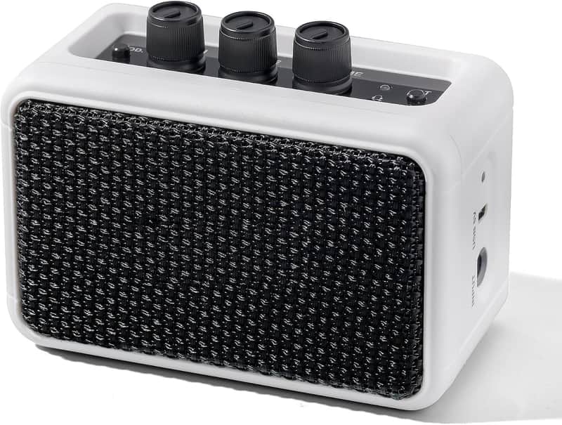 Mini Guitar Amplifier - 5W Dual Speaker BT Wireless Guitar Amp， Rechargeable Battery, Clean/Overdrive Modes, Headphone Jack,Ideal for Practice & Performance (White) image 1