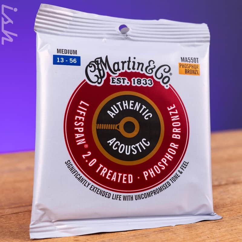 Martin MA550T 13-56 Medium Authentic Acoustic Lifespan 2.0 Treated 92/8 Phosphor Bronze Guitar Strings image 1