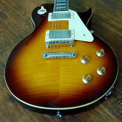 Vintage V100 IT Iced Tea Sunburst Flame Top Les Paul Style Electric Guitar W/Case Option image 3