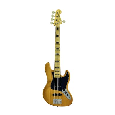 CNZ Audio JB Five String Electric Bass Guitar - Vintage Natural Finish, Solid Alder Body image 1