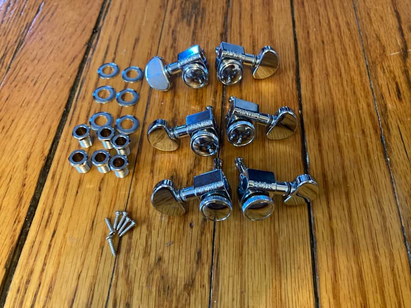Grover 502C ROTO-GRIP Locking Rotomatics Guitar Tuners, Tuning Machines Set 3+3 18:1 Chrome Tuning Keys with Dunlop Polish Cloth Bundle Tuner Heads with Kidney Button image 1