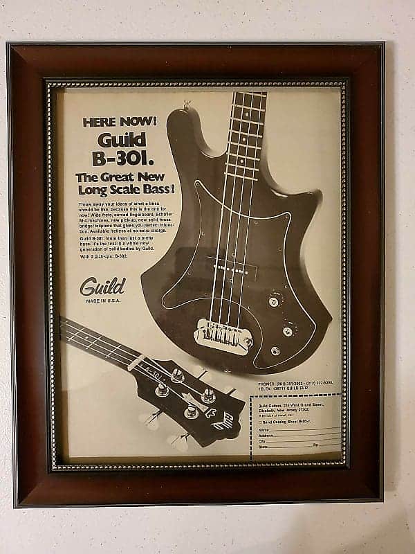 1978 Guild Guitar Promotional Ad Framed Guild B-301 Bass Guitar Original image 1