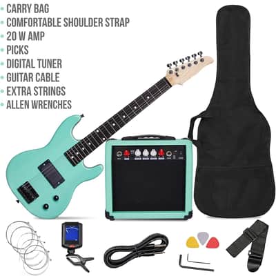 30 Inch Electric Guitar and Starter Kit for Kids with 3/4 Size Beginner’s Guitar, Amp, Six Strings, Two Picks, Shoulder Strap, Digital Clip On Tuner, Guitar Cable and Soft Case Gig Bag - Green image 3