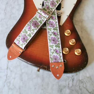 Vintage 70s Mauve 'Flowers' Hippie Guitar Strap Replica image 4