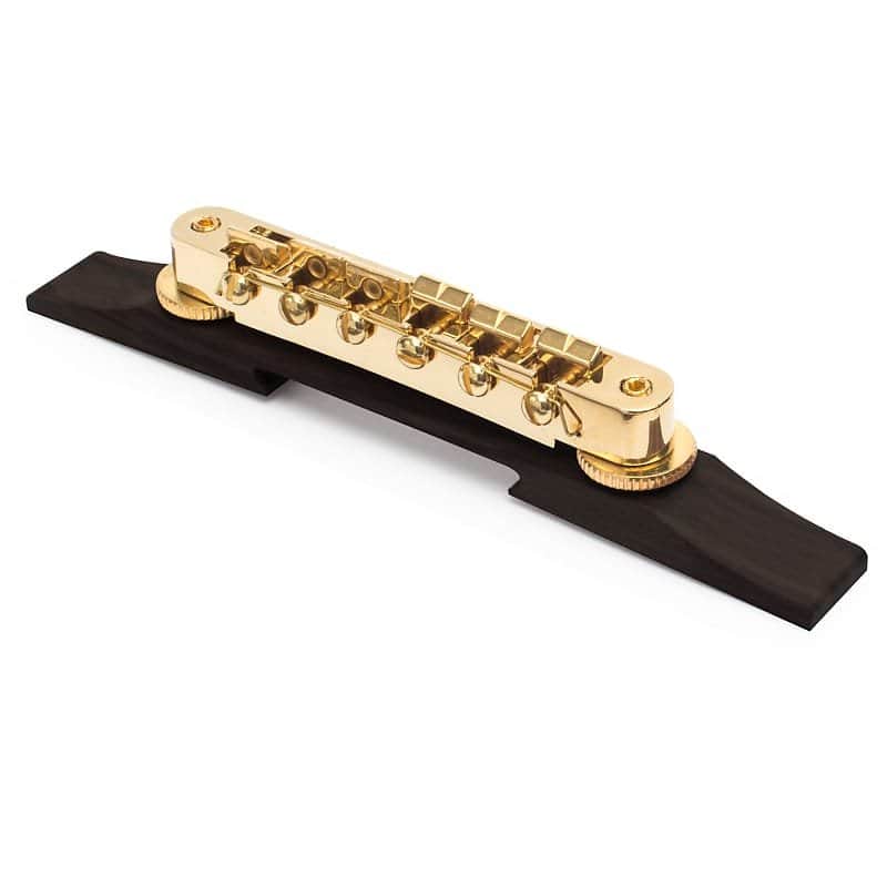 Golden Age Tune-o-matic Bridge For Archtop Guitar,  Gold on Ebony image 1