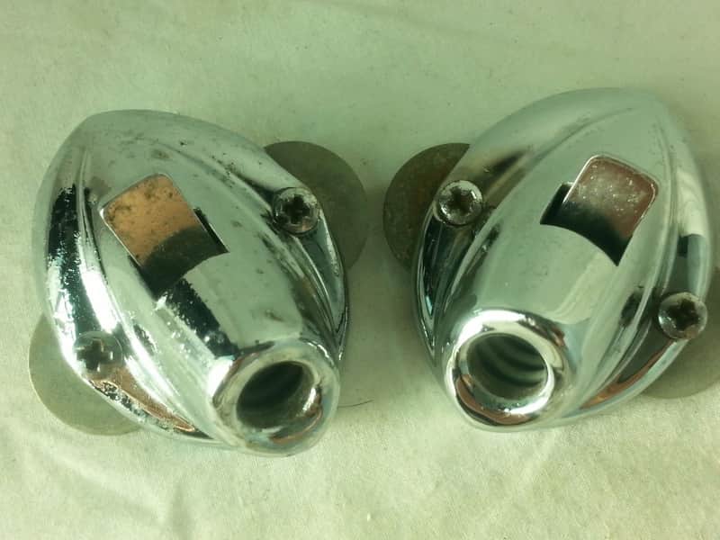 *Premier Bass Drum Spur Mounts Spring-Loaded Push-Button Diamond Chrome Vtg 50s* image 1