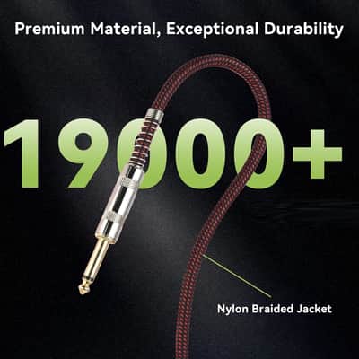 Guitar Cable 20 ft Electric Instrument Cable 1/4 Inch Bass AMP Guitar Cord Straight to Right Angle 6.35mm Gold-Plated TS Plug for Keyboard Mixer Amplifier Speaker Stereo Audio, Red & Black image 2