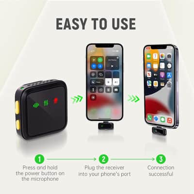 Wireless Lavalier Microphone for iPhone/Android with Intelligent Noise Cancellation, Reverb & Mute Function, Newly Upgraded, Two Mics with Charging Box, for Video Recording, Vlog, Live Streaming image 3