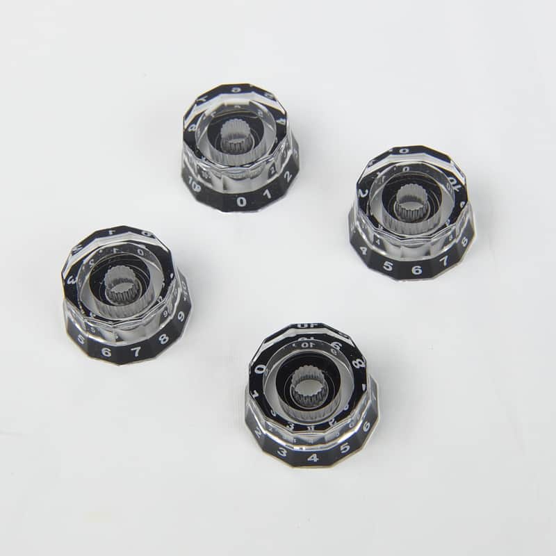 Set of 4 Lampshade Style Electric Guitar Knobs, Clear w/black image 1