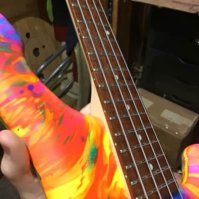 Unbranded Short Scale Headless Bass guitar - Matte UV Reactive Paint image 13