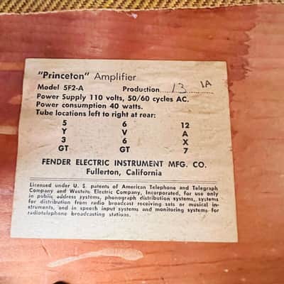 Fender Princeton 5F2-A Narrow Panel 1x8" Combo Amplifier 1959 - Tweed image 11