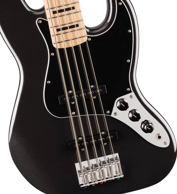 Squier Affinity Series Active Jazz Bass V, Maple Fingerboard, Black Pg, Black Metallic image 1