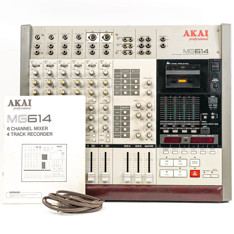 Akai MG614 - 6 Channel Mixer / 4 Track Cassette Recorder w/ Power Cord & Manual image 1