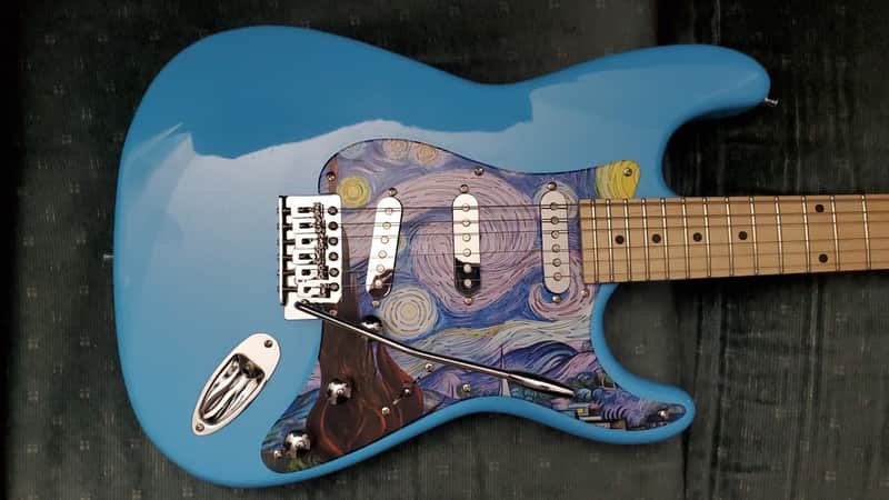 ~Cashified~ Indio Classic Stratocaster Style Electric Guitar w/Van Gogh "Starry Night" Pickguard image 1