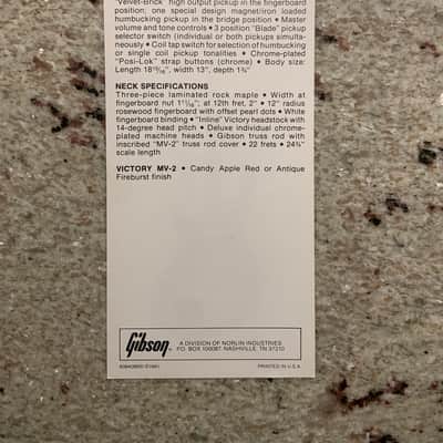 Vintage 1981 Gibson Victory MV-2 Spec Sheet! image 2