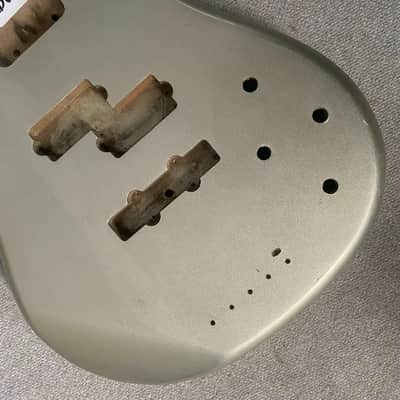 Metallic Silver 4 String Bass Basswood Body image 2