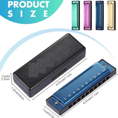 12 Pcs Harmonica Set 10 Hole 10 Hole 10 Tones Titanium Color Harmonica with Case Diatonic Chromatic Harmonica Musical Mouth Organ for Beginner Students Adults Instruments Gifts, 4 Colors image 2
