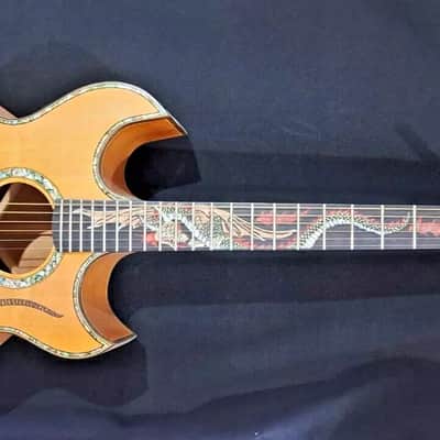 Blueberry Handmade Double Cutaway Grand Concert Acoutic Guitar Dragon Motif image 2