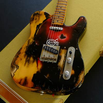 Fender American Vintage '52 Reissue Telecaster Black over Butterscotch Heavy Aged Relic image 1