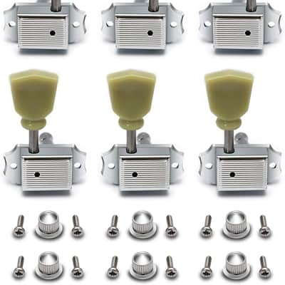 Vintage Guitar String Tuning Pegs Tuning Machines Tuning Keys Machines Heads Tuners Compatible with Les Paul LP SG Style Electric Guitar 3 Left 3 Right, Chrome with Tulip Button. image 1