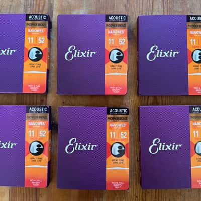 6-Pack Elixir 16027 Nanoweb Phosphor Bronze Acoustic Strings 11-52 Custom Light image 3