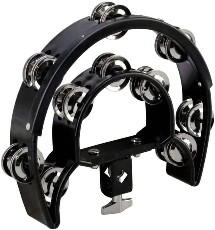 Mounted Tambourine,Drum Set Tambourine with Mounting Eye Bolt,Hi Hat Tambourine (10 double rows of jingles, Black) image 1