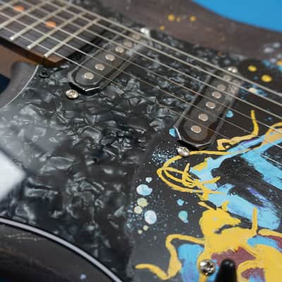 Custom Unique Jimi Hendrix stratocaster guitar left handed black & natural wood image 3