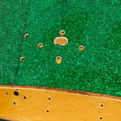 Ludwig 70's Bass Drum Shell & Rims 14 x 24" Blue Olive Badge Green Sparkle Rewrap image 9