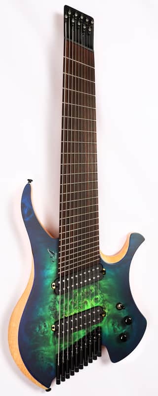Agile 10 String Fan Fret Headless Electric Guitar CHIRAL PARALLAX 102528 EB CEP SS SATIN GREEN / BL image 1