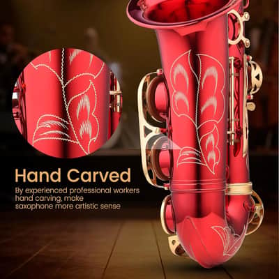 Leo Jaymz Eb Alto Saxophone - One-Piece Body or Neck Construction, H68 Brass, with Thickened Travel Bag - Red image 3